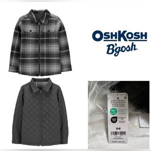 🆕OSHKOSH - 4 - NWT - BOYS REVERSIBLE PLAID FLANNEL JACKET / COAT